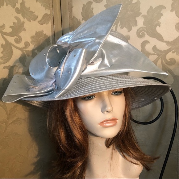 Vintage Wide Brim Silver Metallic Derby Hat main image 12